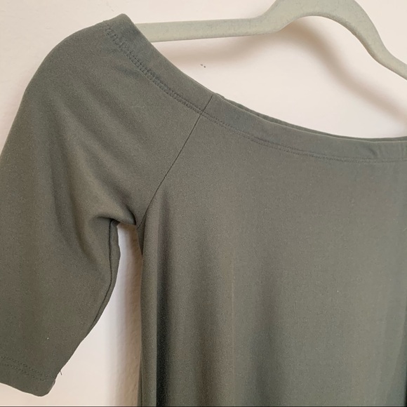 Olive Green Open Shoulder Dress - Picture 2 of 3
